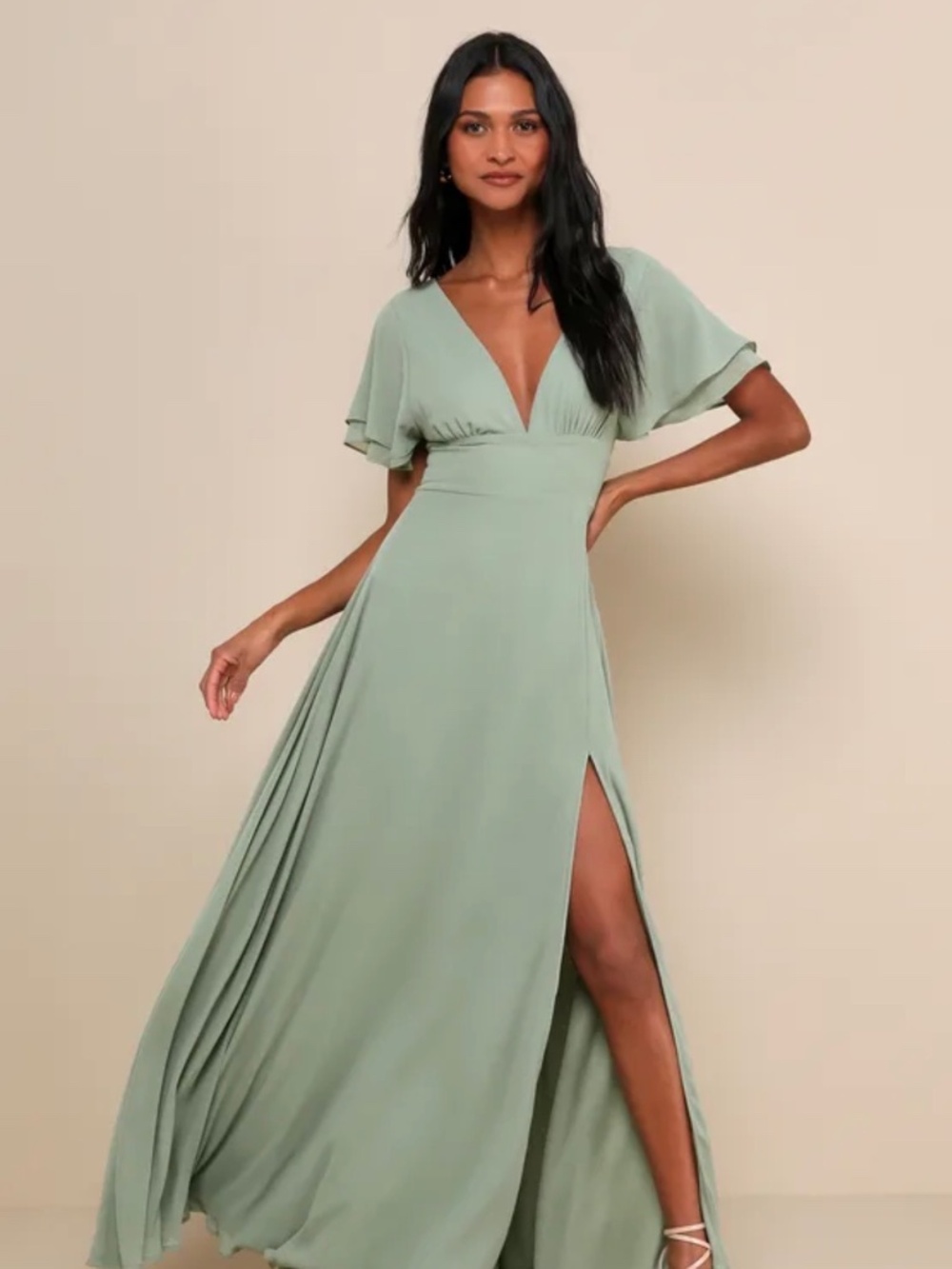 Promise Of Love Sage Brush Flutter Sleeve Maxi Dress